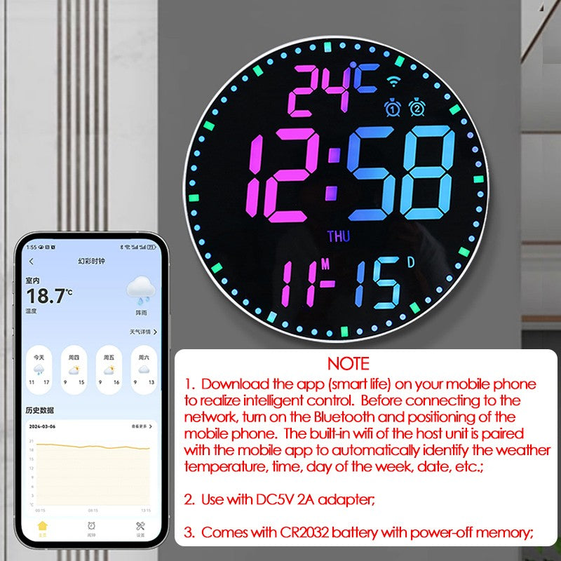 RGB LED Digital Wall Clocks Intelligent Wifi App Control Temperature Date Week Display Multi-functional Electronic Alarm Clock