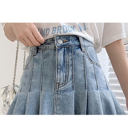 New Summer 2024 Plus Size Denim Skirt Women High Waist Pleated Large Size A Line Mini Jean Skirt Women Streetwear Saia Hot Sale