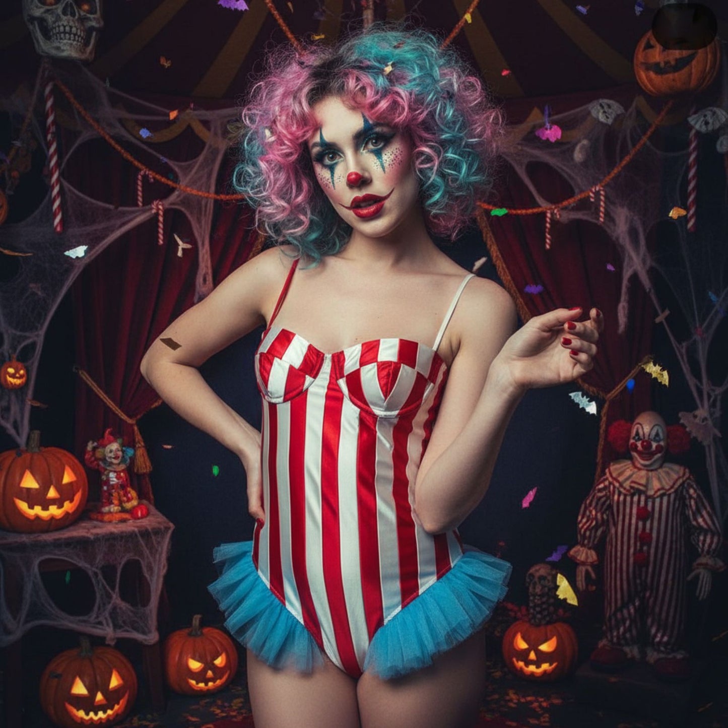 Women's Carnival Bodysuit Sleeveless Stripes Print Leotard Tops Playsuits Halloween Cosplay Costume