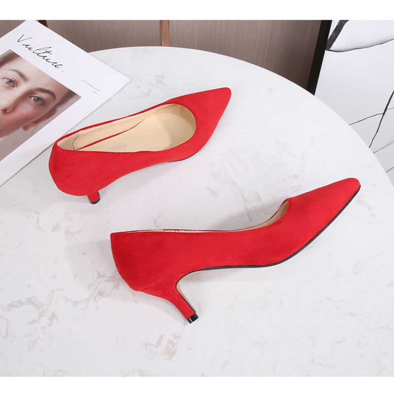 European American Fashionable Pointed High Heels Women With Rhinestone Bows Shallow Mouth Mid-Heeled Single Shoes Silk Satin