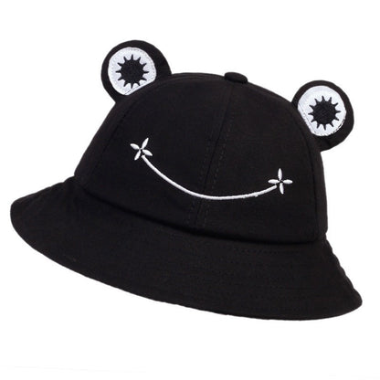 New Frog Shaped Parent Child Fisherman Hat with Embroidery for Men and Women, Sunshade, Warmth, Ear Protection Basin Hat