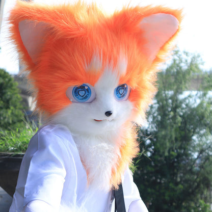 Animal Furry Fursuit Head Mask Plush Cat Fox Mask Costume Props for Halloween Cosplay Party