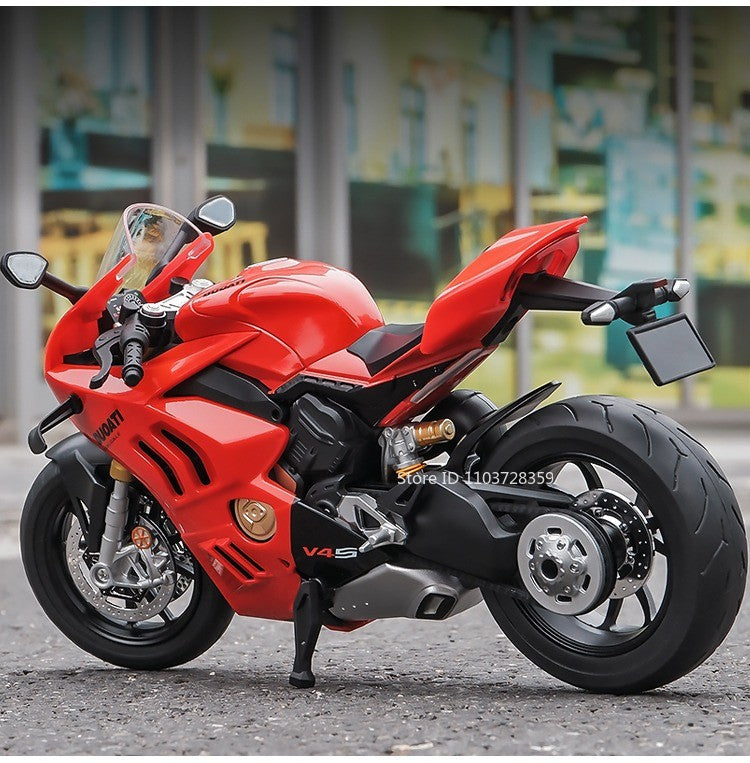 Modelos de motocicleta em miniatura 1:9 Scale 1299 V4S Brinquedos de motocicleta de liga leve com som, luz e absorção de choque, motocicletas de ornamento para presentes infantis
