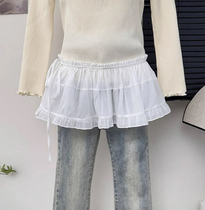 Y2K Trim Lace Up Short Fart Curtain Skirt Spring Layered Skirt INS Women Wrap Skirt Bandage Dress Apron Curtain Expansion Skirt