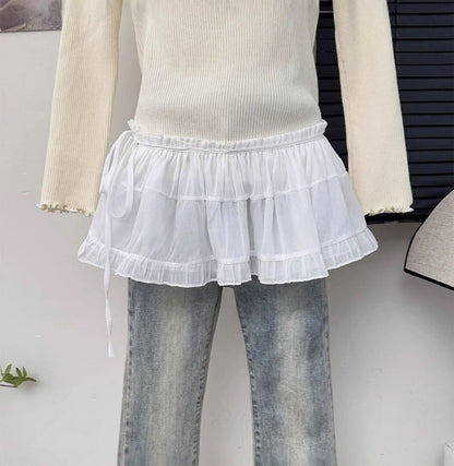 Y2K Trim Lace Up Short Fart Curtain Skirt Spring Layered Skirt INS Women Wrap Skirt Bandage Dress Apron Curtain Expansion Skirt