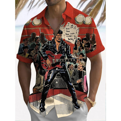Music Men's Casual Shirt Rock Band 3d Print Guitar Hawaiian Shirt Men Summer Casual Short Sleeved Breathable Shirt Men Clothing
