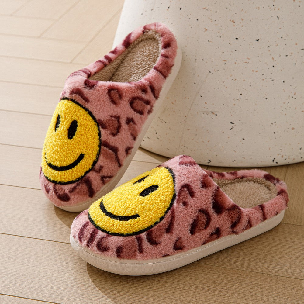 Leopard Fluffy Slippers for Home Smile Designer Platform Shoes Women 2025 Indoor Plush Sliders Warm Flats Chic Winter Footwear