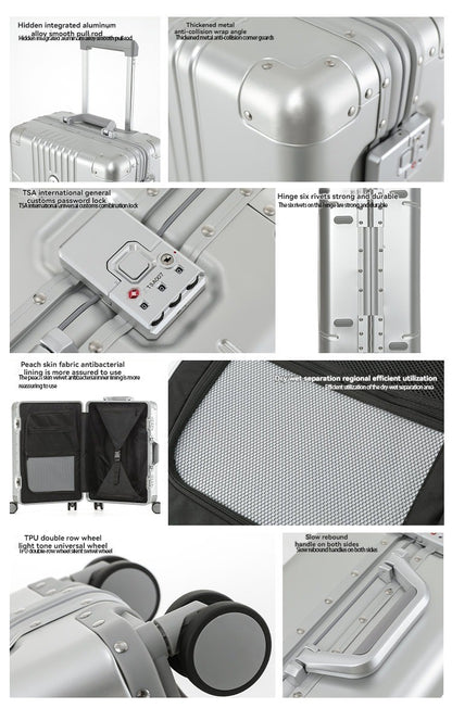 Aluminum magnesium alloy password box, pull rod box, universal wheel travel box, luggage compartment, boarding case