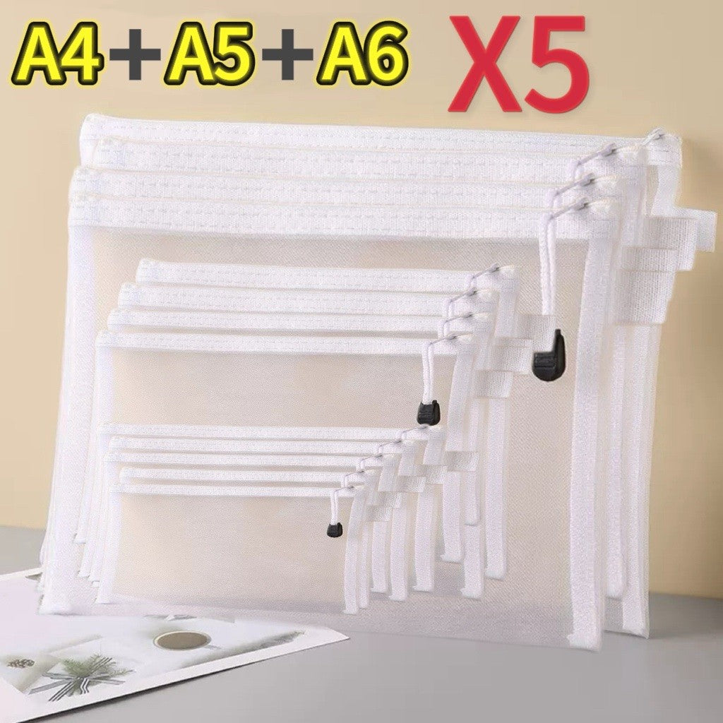 1-12pcs Mesh Zipper Pouch Student Waterproof Zip File Bag Makeup Bag School Office Supplies Miscellaneous Storage Organizer