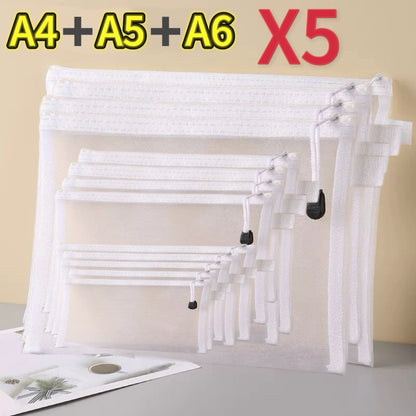 1-12pcs Mesh Zipper Pouch Student Waterproof Zip File Bag Makeup Bag School Office Supplies Miscellaneous Storage Organizer