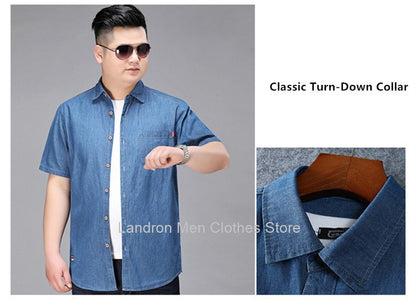 Denim Shirts Men Cotton Short Sleeve Summer Casual Jeans PLus Size 5XL 6XL 7XL Big Thin Boys Loose Blouse 8XL Man Male Camisa