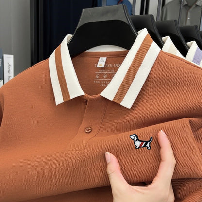 Men's 100% Cotton Original Design Printed Long Sleeved Polo Shirt Spring Autumn Simple Fashion Business Lapel T-shirt Men's Wear