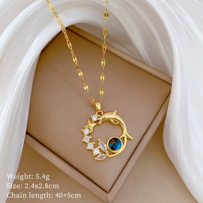 Colar Pingente Golfinho Requintado Cristal Azul para Mulheres Moda Personalizada Acessório Diário Joias de Festa Presentes de Aniversário