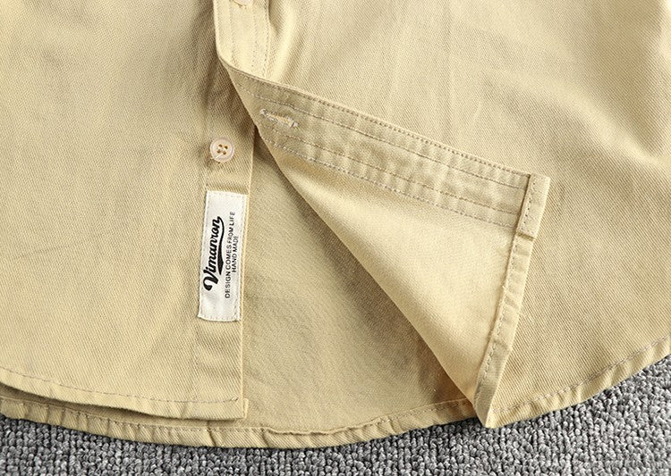 Simple cargo pocket design summer vintage short-sleeved shirt for men washed twill cotton fabric casual shirt