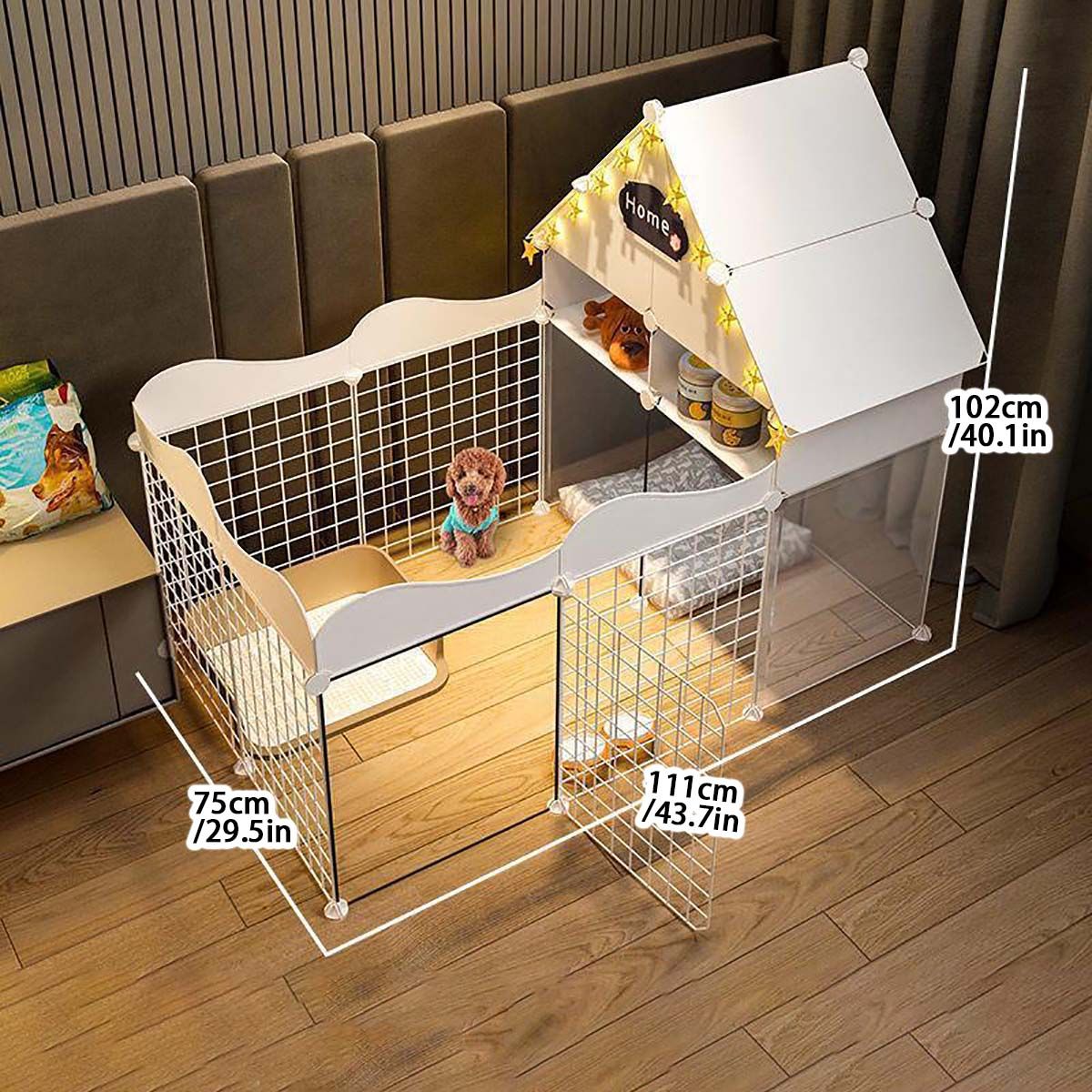 Cerca para cães de estimação Casa Canil Interno para cães pequenos Cerca de isolamento Teddy com área de banheiro gaiola para cães