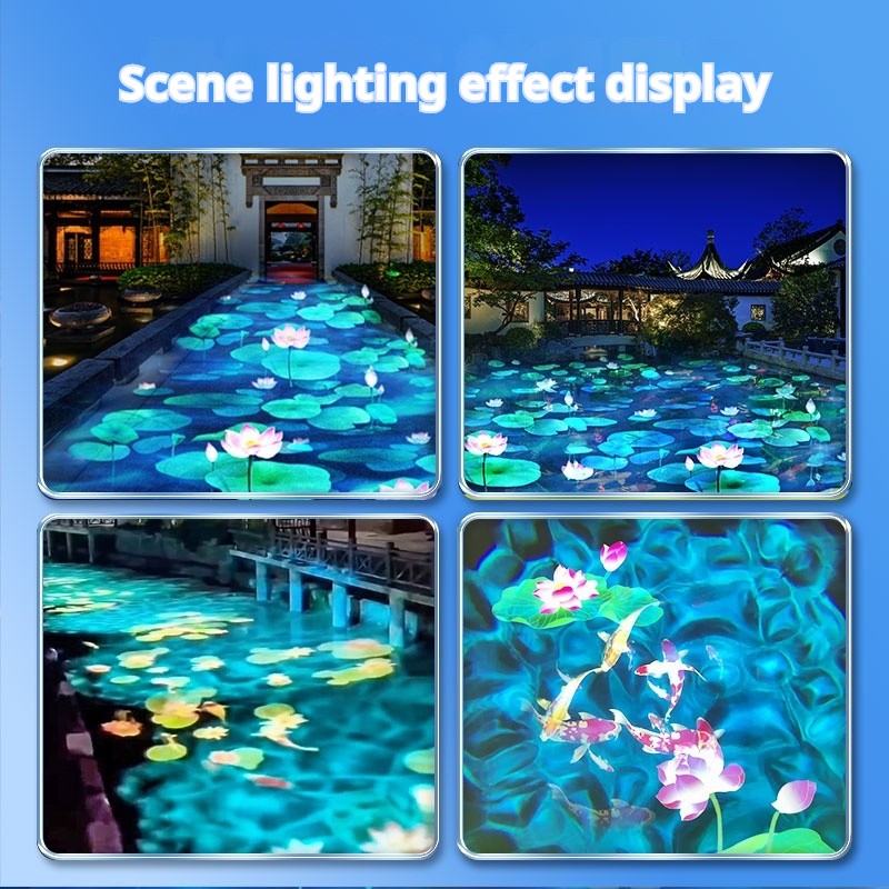 Projetor de Ondas de Água Dinâmicas Externo, Holofote com Padrão de Lótus para Iluminação Criativa de Ambiente em Jardim e Pátio