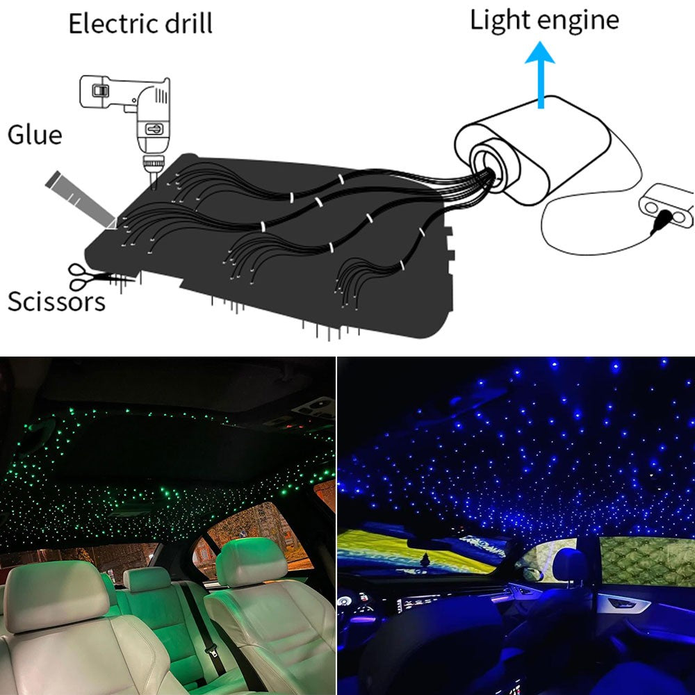 16W RGBW Fiber Optic Star Ceiling Light Kit Sound Activated APP Starry Sky Fiber Optic Light for Car roof Stars home decorating