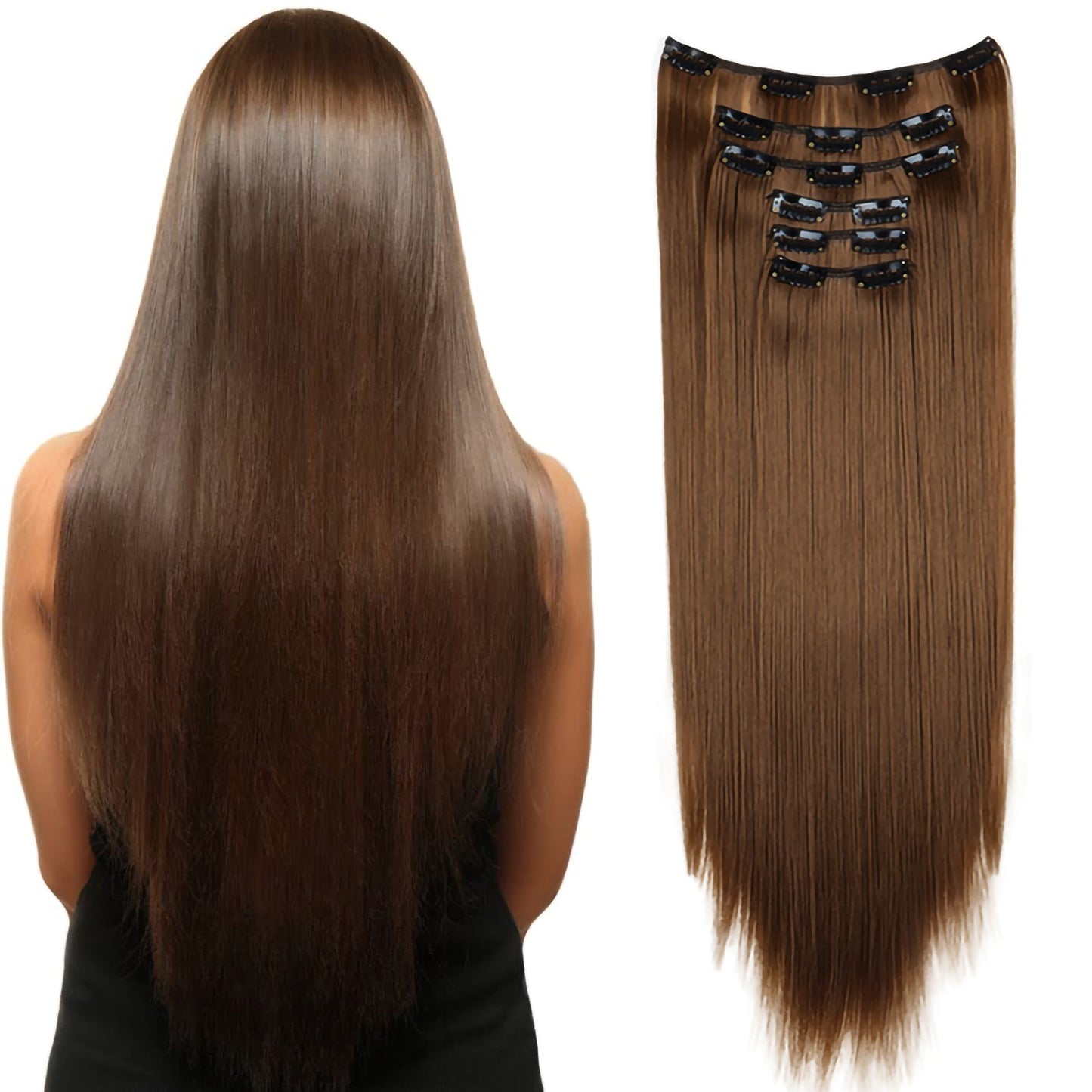Apliques de Cabelo Natural de 24 Polegadas Cabelo Sintético para Mulheres Kit de Fios de Cabelo 16 Tic-Tacs em 6 Peças Apliques Mechas de Cabelo