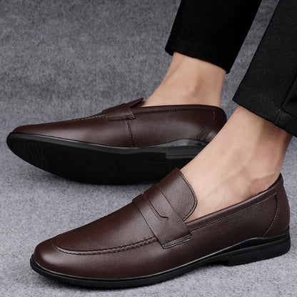 Classics Men's Brown Business Officially Shoes Leather Wedding Party Shoes for Men Quality Loafers Genuine Leather Pointed Shoes