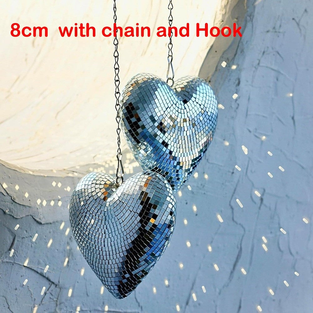 Heart-Shaped Disco Ball Decorations Lightweight Reflective Christmas Party Decorations Glass Keychain Glass Decorations