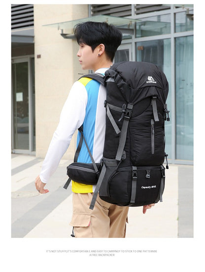 Mochila de acampamento em nylon 70L, bolsa de viagem com capa de chuva, mochila para caminhada ao ar livre, mochila de montanhismo, bolsas de ombro masculinas, bagagem