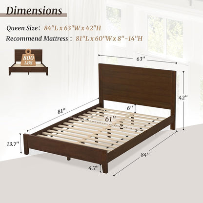 Estrutura de Cama Queen Size, Plataforma de Madeira Acácia com Cabeceira, Não Precisa de Box Spring, Capacidade 360 kg, Antiderrapante Sem Ruído,