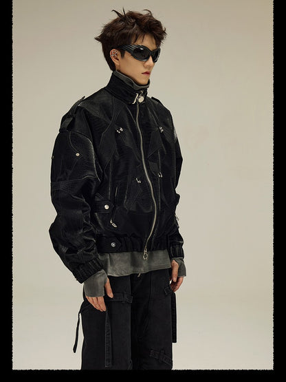 Mauroicardi Spring Autumn Cool Short Shiny Black Crocodile Print Pu Leather Jacket Men Luxury Designer Y2K Streetwear Clothes