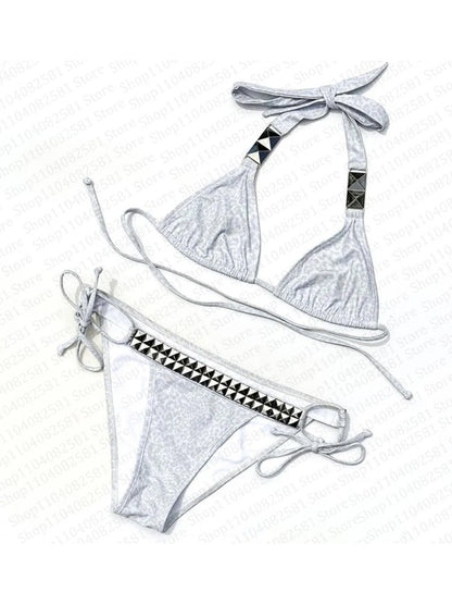 Y2k subculture retro millennium girls style hanging neck suspender bikini set summer beach kawaii classic comfortable bikini set