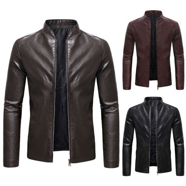 2024 Spring New Men's Business Casual Slim Long-sleeved Pu Leather Jacket Jacket Side Seam Pocket Zipper Solid Color