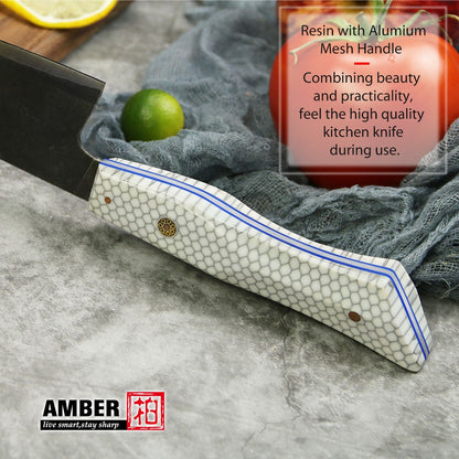 Conjunto de 3 facas de cozinha japonesas afiadas Damascus para Chef e Nakiri, lâmina de aço revestida de 3 camadas com cabo de resina e espaçador G10