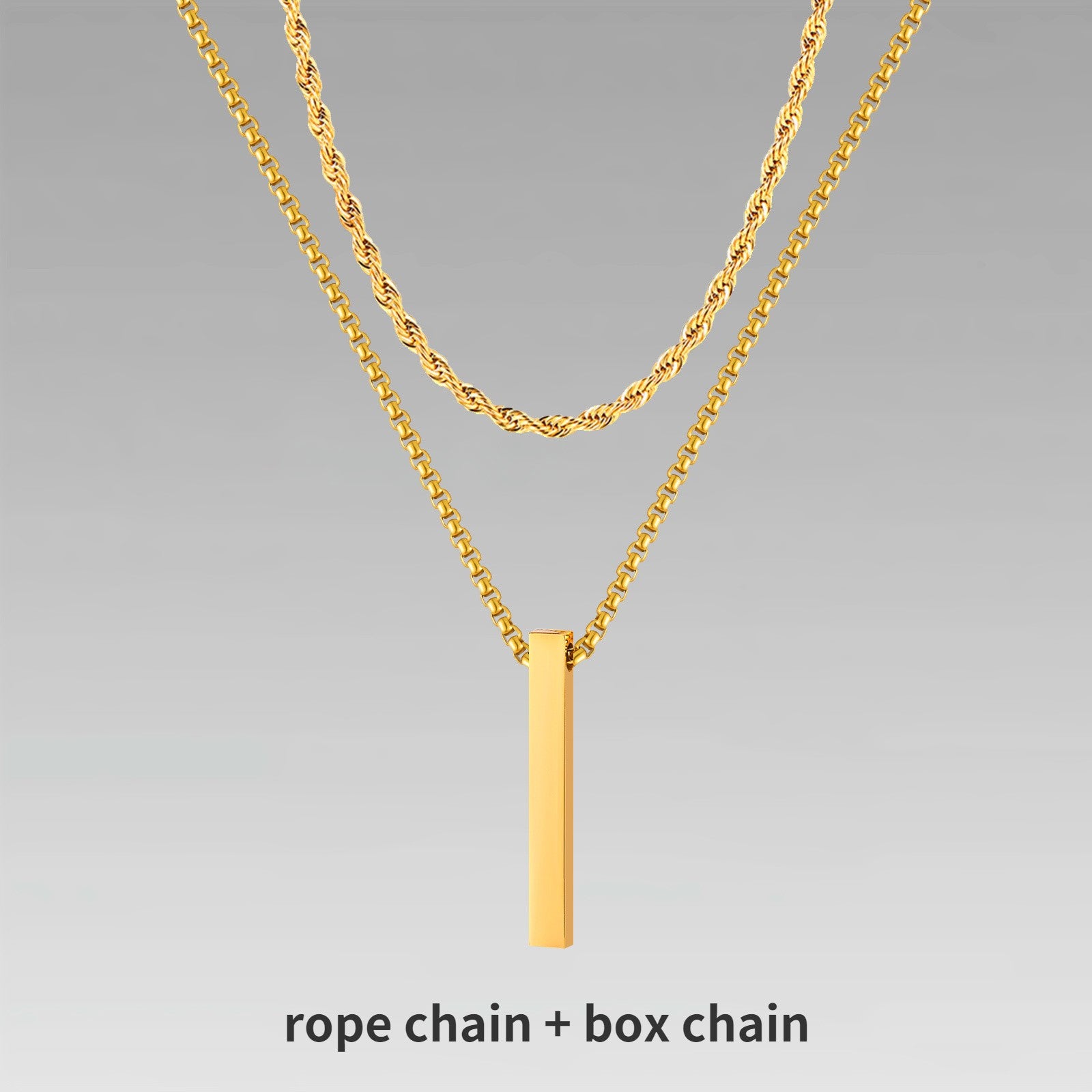 Vnox 3D Vertical Bar Necklaces for Men, Layering Stainless Steel Geometric Pendant, Layered Wheat Rope Cuban Chain, Boy Collar