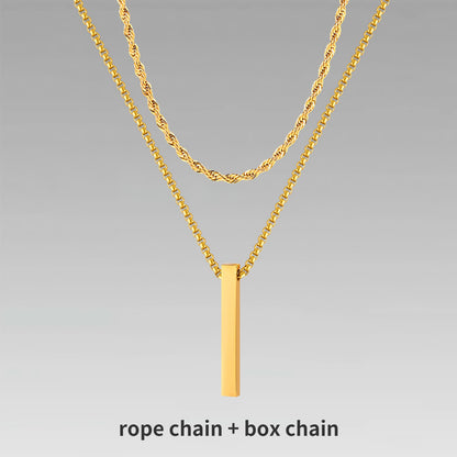 Vnox 3D Vertical Bar Necklaces for Men, Layering Stainless Steel Geometric Pendant, Layered Wheat Rope Cuban Chain, Boy Collar