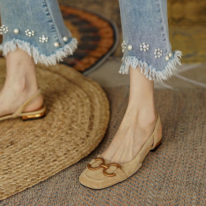 2024 Summer autumn New Retro Low-heeled Baotou Sandals Women's Slingback Suede Office Ladies Shoes Sandal Slip on Woman Flats