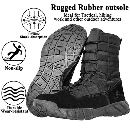 LAHORS Lightweight Suede Leather Tactical Combat Boots Men Outdoor Hiking Desert Army Shoes Breathable Male Ankle Boots Man made