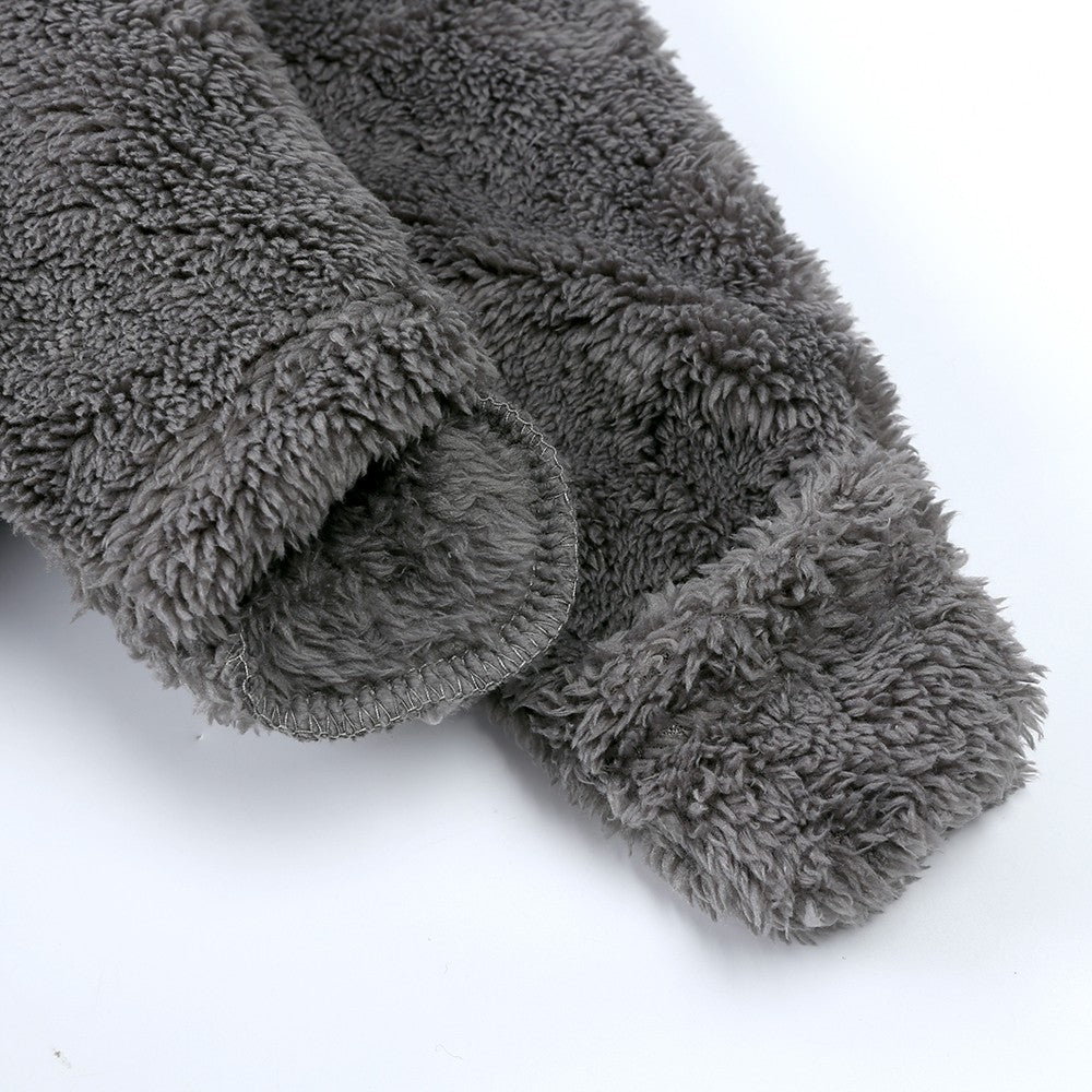 0-24M Baby Rompers Infant Clothes Winter Newborn Baby Boy Girl Zipper Bodysuit Bear Fleece Hooded Pyjamas