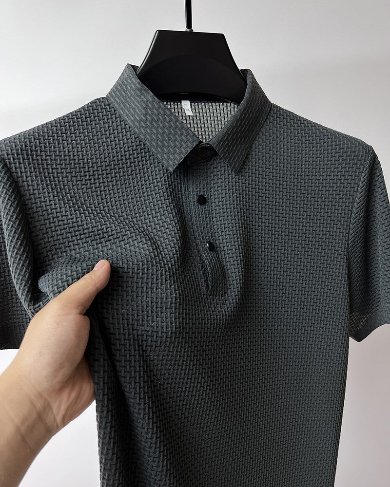 Summer New Embroidered Silk Elastic Polo Shirt for Men's Luxury Trend Fashion Leisure Breathable Cool Short Sleeved T-shirt Top