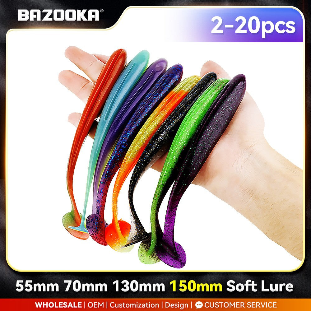 Bazuca 100mm 150mm Isca de Pesca Big Easy Shiner Shad Worm Silicone T Cauda Iscas Macias Wobbler Swimbait Pesca Baixo Perca Inverno