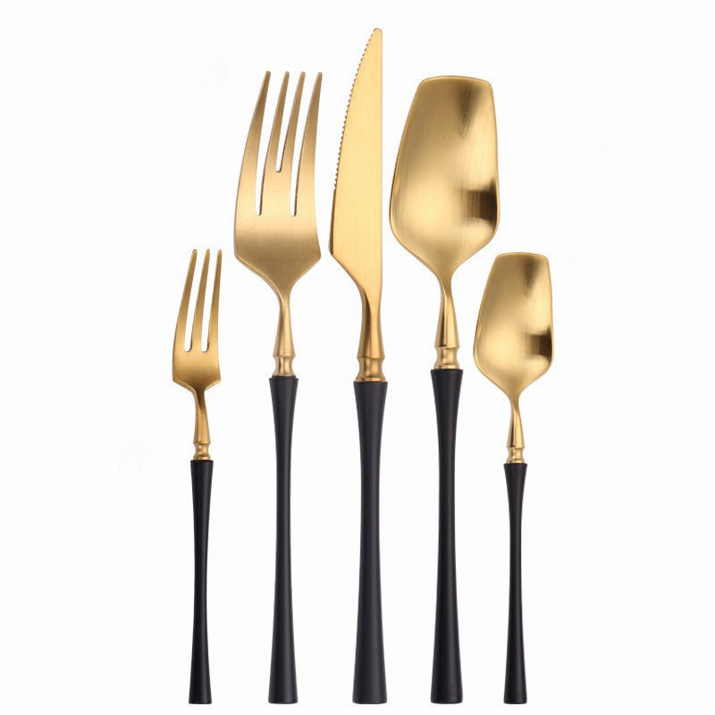 Conjunto de Talheres Matte Dourado Garfos Colheres Facas Conjunto de Talheres Aço Inoxidável Dourado Prata com Garfo de Bolo