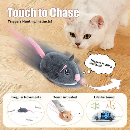Brinquedos Elétricos Interativos de Rato para Gatos Brinquedo Engraçado de Pelúcia Inteligente para Animais de Estimação Brinquedos de Movimento Interativo Rápido Acessórios para Gatos de Estimação