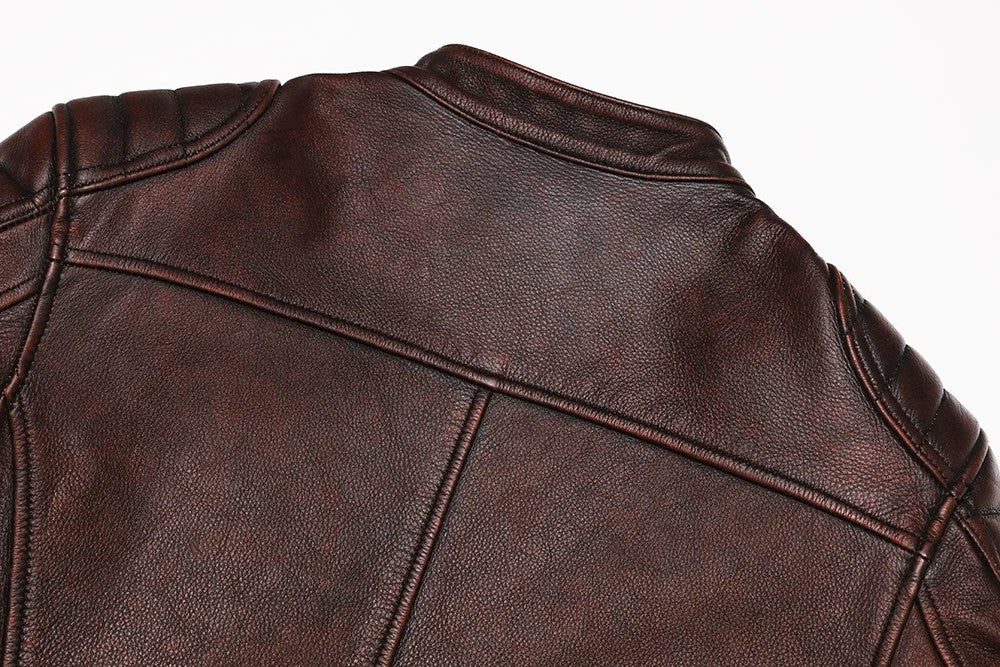 2025 Vintage Brown Genuine Leather Jacket Real Natural Cowhide Men Motorcycle Biker Coat Mens Slim Calf Skin Coat