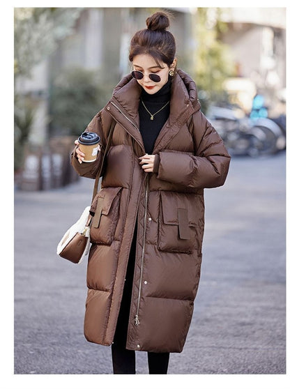 Mid to Long Down Jacket Knee Length 2024 Winter New Item Thickened Warm Fashionable Loose Versatile Jacket Women's Solid Color