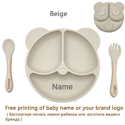 Feeding Set Silicone For Baby Sucker Bowl Dishes Plate For Kids Bear Plate Set Baby Tableware Children's Cup With Straw 8Pcs