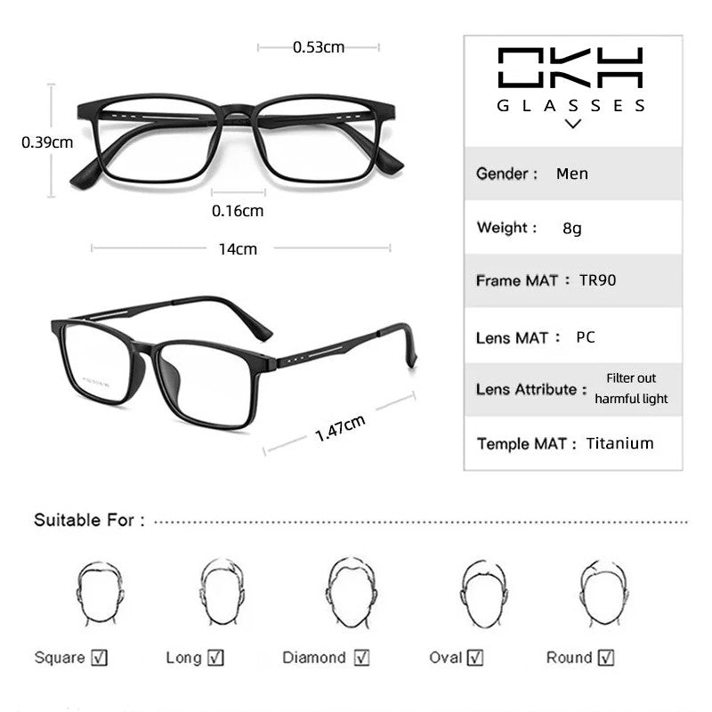OKH UltraLight Pure Titanium Glasses Blue Light Blocking Reading Glasses Men Myopia Hyperopia Optical Glass Prescription Eyewear
