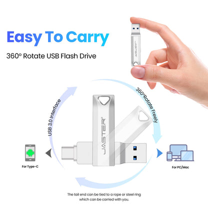 Type C 2 in 1 USB 3.0 Flash Drive 16GB 32GB 64GB 128GB 256GB pendrive pen drive real capacity usb memory stick for phone and pc