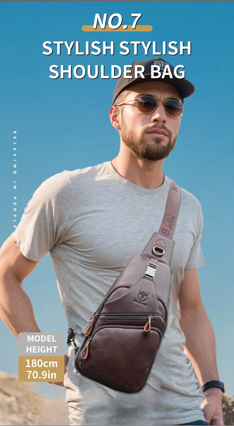 BULLCAPTAIN Bag Genuine Leather Chest Bag Men's Fashion Style Casual Straddle Bag Business Large Capacity Leather Men's Luggage