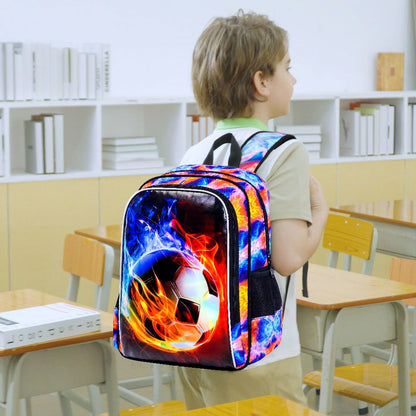 Mochila de Futebol para Meninos 3 Peças, Mochila Escolar Infantil com Lancheira, Mochila Escolar de 17" Resistente à Água para Adolescentes do Ensino Fundamental e Médio