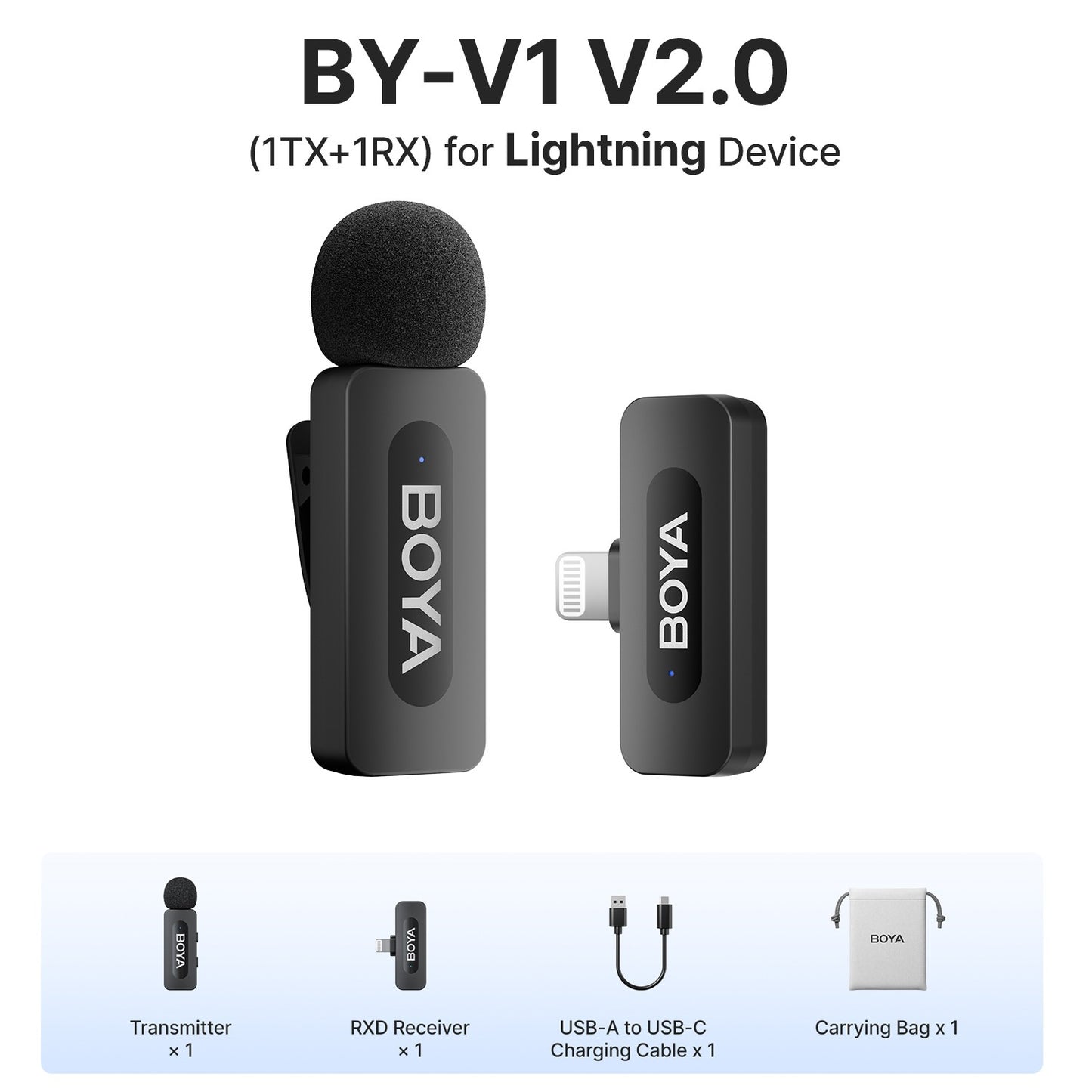 BOYA BY-V3 Microfone de Lapela Sem Fio com Cancelamento de Ruído Recarregável para iPhone Android Câmera Transmissão ao Vivo Vlogging
