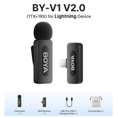 BOYA BY-V3 Microfone de Lapela Sem Fio com Cancelamento de Ruído Recarregável para iPhone Android Câmera Transmissão ao Vivo Vlogging