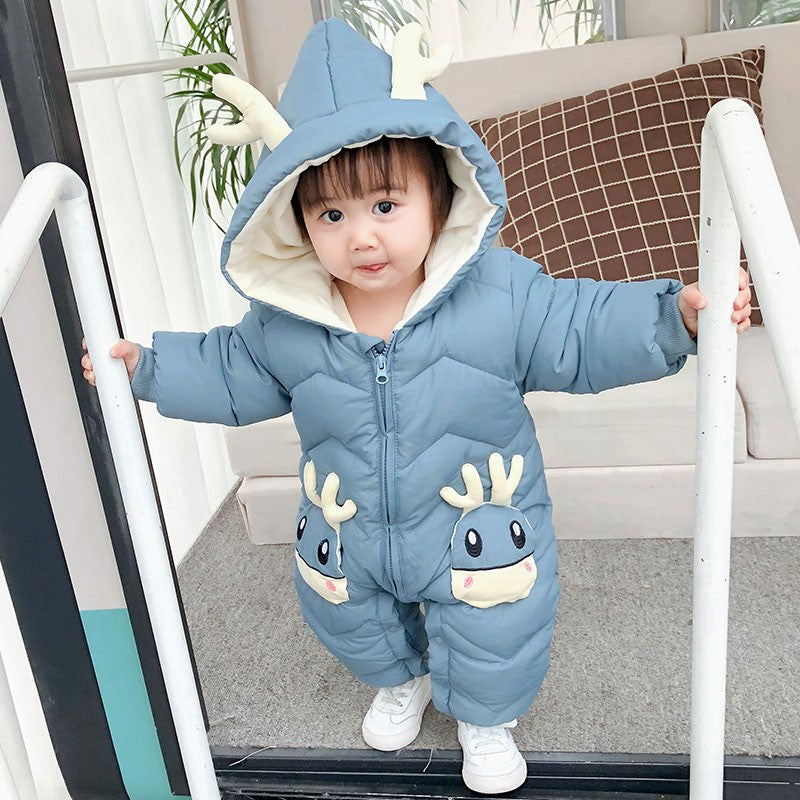 OLEKID 2025 Baby Winter Snowsuit Plus Velvet Thick Baby Boys Jumpsuit 0-2 Years Newborn Romper Baby Girls Overalls Toddler Coat