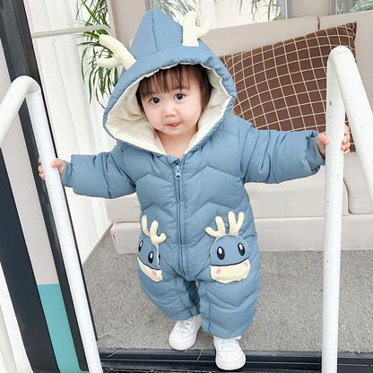 OLEKID 2025 Baby Winter Snowsuit Plus Velvet Thick Baby Boys Jumpsuit 0-2 Years Newborn Romper Baby Girls Overalls Toddler Coat